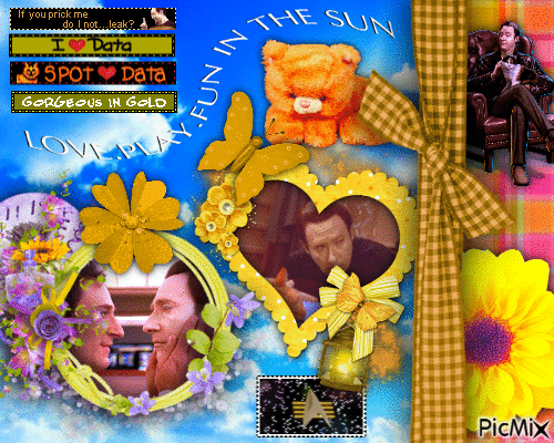 Blingee of Data from Star Trek with sky and sun designs